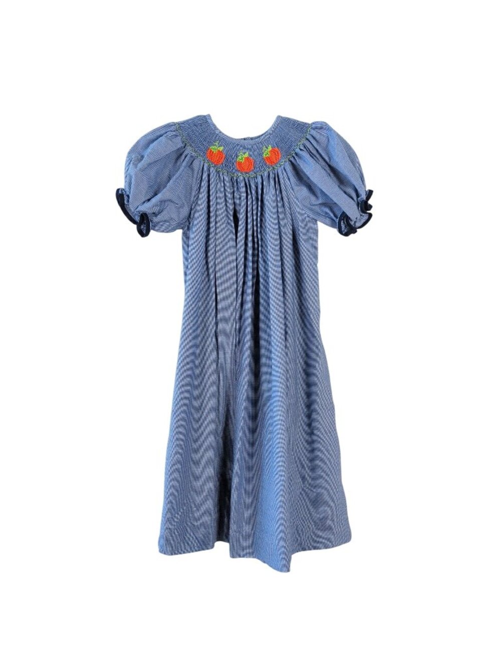 Southern Sunshine Girls 6 Smocked Pumpkin Dress Blue Gingham Fall Halloween